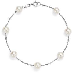 Bloomingdale's Cultured Freshwater Pearl Station Bracelet in 14K White Gold - 100% Exclusive Classic White Pearl Drop Bracelet, White Metal Bracelet With Pearl Drop, Luxury Pearl White Bracelet With Pearl Drop, Luxury White Pearl Drop Bracelet, White 14k Gold-filled Pearl Drop Bracelets, Station Bracelet, White Gold Bracelet, Exclusive Jewelry, Fresh Water