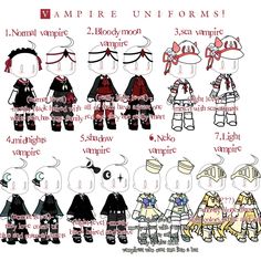 an image of different types of clothes for anime characters and their names in english or french