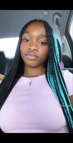 Teal And Black Knotless Braids, Teal And Black Braids, Light Blue Peekaboo Braids, Light Blue Braids For Black Women, Teal Peekaboo Braids, Light Blue Knotless Braids, Teal Knotless Braids, Teal Box Braids, Knotless Braids With Blue