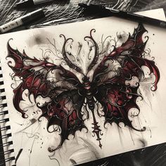 Vibrant Red Butterfly Tattoo Flash Set Best Cover Up Tattoos For Women Leg, Creepy Back Tattoo Women, Dark Shoulder Tattoos For Women, Best Tattoos For Cover Ups, Dark Women Tattoo, Butterfly On Back Tattoo, Women's Chest Tattoo, Butterfly Eye Tattoo Wings, Cool Leg Tattoos For Women