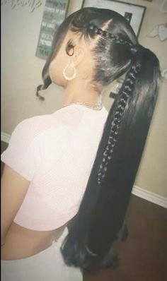 Two Braids High Ponytail, 2 Pony Tailed Hairstyle, Two Braids With Ponytail, Cute Hairstyles With Wavy Hair, Braided Hairstyles For Teens Long, Middle Part Fishtail Braid, 2 Pigtails With Weave, Pink Tails Hairstyle, Kids Weave Ponytail