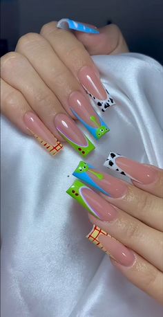 Cute Cartoon Nail Designs, Draw Nail Art Design, Mixed Nail Designs, Nails Acrylic Cartoon, Disney Character Acrylic Nails, Nails Inspiration Cartoon, Cartoon Nails Acrylic, Cartoons Nails Art, Acrylic Nail Cartoon Designs