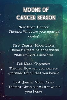 In Cancer season, lunar phases evoke emotional tides and nurturing vibes. The moon's influence accentuates the sensitive, intuitive nature of Cancer, fostering deep connections, home-centered reflections, and empathetic energies. Lunar Phases, Lunar Phase, Spell Book, The Fosters, Nature