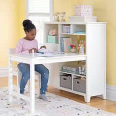 Create a bridge between living and learning spaces with stylish furniture from Martha Stewart and Guidecraft. Use the unique Kids' Media System with Desk Extension, to create a flexible, organized and personalized study space for your child. This versatile desk and chair set features plenty of open storage, making it the perfect addition to any child's bedroom, playroom or home-learning environment. The large workspace and accessible shelving keeps children organized and focused, with everything Wooden Cubby Storage, Computer Study Table, Desk Extension, Kids Art Table, Computer Study, Wooden Cubby, Desk Solutions, Fabric Storage Bins, Cubby Storage