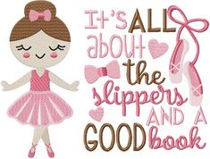 it's all about the slippers and a good book machine embroidery design pattern