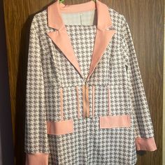 Pink, Beige And White Plaid Suit For Women’s Satin Material Pink Matching Set For Fall, Women Pants Suit, Garner Style, Off White Pants, Lace Suit, Jumpsuits Women, Linen Crop Top, Suit For Women, Plaid Suit