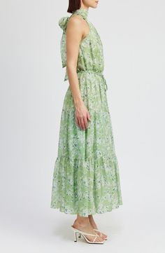 En Saison Laguna Floral Print Halter Dress | Nordstrom Tie Maxi Dress, Printed Halter Dress, Ranch Wedding, Band Collar, Nordstrom Dresses, Waist Tie, Mock Neck, Dresses For Sale, The Game