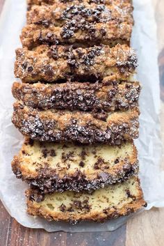 slices of chocolate chip bread on wax paper