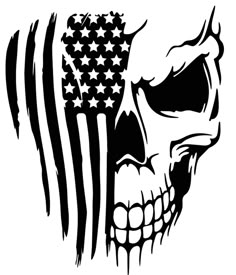 a skull with an american flag painted on it's face is shown in black and white