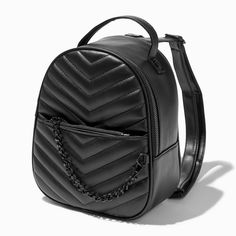 Claire's Black Chevron Quilted Backpack Trendy Travel Backpack With Chain Strap, Black Quilted School Bag, Quilted Standard Backpack For Back To School, Back To School Quilted Bags, Piercing Kit, Quilted Backpack, Chevron Quilt, Black Chevron, Fashionable Jewelry