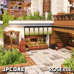 the inside of a house with plants and flowers on it's roof, in an animated style