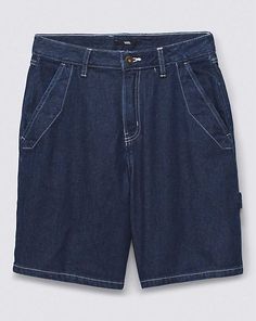 High Rise Cotton Utility Cargo Shorts, Utility Denim Cargo Shorts, High Rise Cotton Cargo Shorts In Utility Style, Utility Jean Shorts With Side Pockets, Utility Jean Shorts For Streetwear, Casual Dark Wash Rigid Denim Shorts, Casual High Rise Denim Cargo Shorts, Casual High-rise Denim Cargo Shorts, Dark Wash Relaxed Fit Shortalls With Pockets