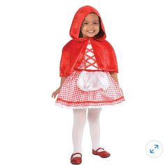 Product Details Baby Little Red Riding Hood Costume Includes: Dress Cape More On Baby Little Red Riding Hood Costume: To Grandmother's House She Goes In A Cute Little Red Riding Hood Costume. The Adorable Red Gingham Dress Features Red Lace-Up Detailing On The Bodice And A White Apron Attached To The Front. The Red Velour Cape Has An Oversized Hood And A Hook-And-Loop Closure At The Neck. Shoes And Tights Not Included. Little Red Riding Hood Costume, Riding Hood Costume, Red Gingham Dress, Party City Costumes, Red Riding Hood Costume, Baby Kostüm, White Apron