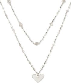 Silver Layered Heart Necklace For Gifts, Silver Heart-shaped Layered Necklace As A Gift, Silver Heart-shaped Layered Necklace For Gifts, Silver Heart-shaped Layered Necklace Gift, Heart Shaped Double Chain Metal Jewelry, Heart-shaped Metal Jewelry With Double Chain, Valentine's Day Heart Pendant Layered Necklace, Trendy Heart-shaped Double Chain Jewelry, Trendy Heart Shaped Double Chain Jewelry