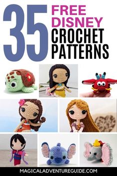 crochet patterns for disney characters with the title, 35 free disney crochet patterns