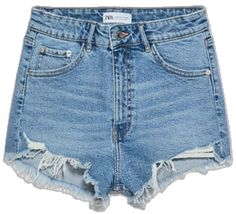 Zara Blue Jean Shorts With Frayed Hem, Zara High-waisted Shorts With Frayed Hem, Zara Ripped Denim Bottoms, Zara High-waisted Denim Shorts, Zara Denim Blue Bottoms With Frayed Hem, Zara Shorts, Denim Shorts, Color Blue, High Waist