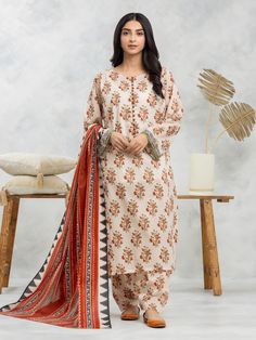 Brand: edenrobe Product: EWU24A1-29006-3PCollection: Allure Lawn Unstitched - Spring Summer CollectionFabric: Lawn DESIGN DETAILS: 3M Printed Lawn Shirt 2.5M Printed Lawn Dupatta 1.8M Dyed Trouser DISCLAIMER:* Lining, Laces, and Tassels are not included in unstitched variants.* Embellishment items in stitched outfits are subject to market availability.* The actual colors of the outfit may vary from the colors being displayed on your device. CARE INSTRUCTIONS: Extra Fabric Has Been Used For Shoot Original Color May Vary Slightly From The Picture Dry Clean Recommended Iron The Clothes At Moderate Temperature Do Not Use Bleach, Or Stain Removing Chemicals Damp Fabric Should Not Be Exposed To Sunlight edenrobe Allure Lawn Spring Summer Collection Authenticity Guaranteed – 100% Original Brand 3 Lawn Design, Lawn Shirts, Spring Summer Collection, Extra Fabric, Fabric Stores Online, Gold Threads, Jacquard Fabric, Designer Suits, The Clothes