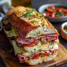 Muffaletta Recipe, Olive Salad Recipe, Muffaletta Sandwich, Muffuletta Sandwich, Italian Meats, Sandwich Ingredients, Ham And Cheese, Wrap Sandwiches