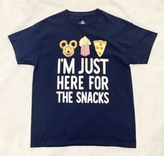 NEW Disney Parks Kids Tee I’m Just Here For The Snacks Graphic T-Shirt Size XL  | eBay Here For The Snacks, Disney Snacks, T Shirt Picture, Blue Graphic, Disney Theme Parks, Kid Tees, Playful Design, Disney Parks, Honduras