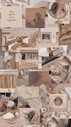 a collage of photos with various objects and words on them that include books, magazines, pictures, and other things