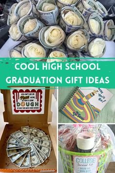 a collage of pictures with the words cool high school graduation gift ideas on it