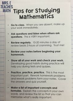 a piece of paper with the words tips for studying mathematic's written on it