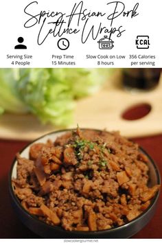 a bowl filled with meat sitting on top of a table