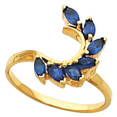 a gold ring with blue stones on it