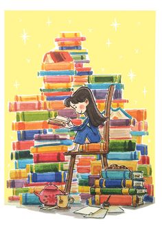 michelle hiriashi matilda art Reading Art, Beautiful Books, Book Drawing, Book Posters, World Of Books, I Love Reading, Library Books, I Love Books, Book Illustration