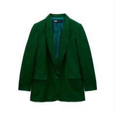 Nwt Zara Green Blazer Jacket Super Cute And Trendy Jacket. Fully Lined, One Button Closure. New With Tags Size S B98 Green Outerwear With Single Button And Suit Collar, Green Single Button Outerwear With Suit Collar, Spring Long Sleeve Tweed Jacket With Single Button, Green Button-up Outerwear For Office, Green Suit Collar Outerwear For Office, Winter Green Button-up Blazer, Green Winter Blazer With Button-up Design, Green Long Sleeve Outerwear With Single Button, Fall Green Blazer With Suit Collar