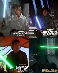 some star wars characters with lightsabes and the words new hope, return of the jedi