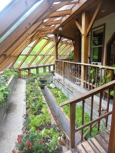 an open air greenhouse with lots of plants growing on the roof and in the ground