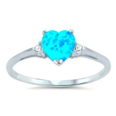 .925 Sterling Silver Light Blue Opal Heart Kids and Ladies ring size 4-12 Heart Cut Ring, Opal Heart Ring, Rings Pandora, Heart Promise Rings, Kids Rings, Pretty Rings, Engagement Anniversary, Size 10 Rings, Sterling Silver Bands