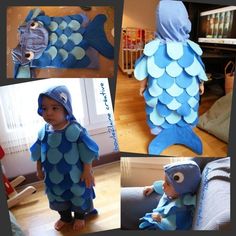 there are pictures of children dressed up in fish costumes