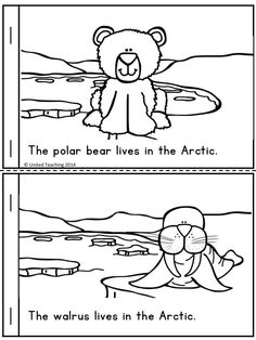 the polar bear lives in the arctic coloring page for kids to color and learn how to read