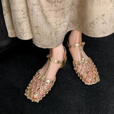 LBSFY - Women's New Summer European and American Comfortable Leather Cowhide Hollow Bird's Nest Low Heel Baotou Large size Roman Sandals Plaid Shoes, Heels Designer, Summer High Heels, Summer Luxury, Roman Sandals, Closed Toe Sandals, Womens Chunky Heels, Low Heel Shoes, Luxury Dress