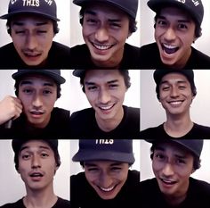 multiple pictures of a man with different facial expressions and haircuts, wearing a hat