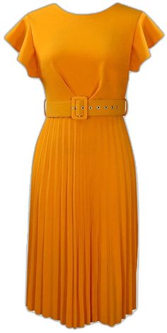 Yellow Pleated Mini Dress, Belted Fitted Pleated Dress For Spring, Chic Yellow Pleated Mini Dress, Orange Pleated Sleeveless Midi Dress, Yellow Pleated Party Mini Dress, Yellow Pleated Mini Dress For Party, Pleated Dress Casual, Ruffle Pattern, Fall Care