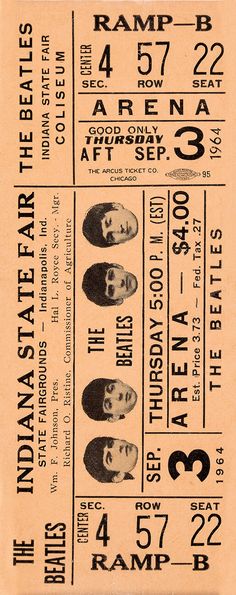 an old concert ticket for the rolling stones, from left to right are three faces