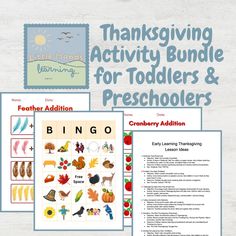 the thanksgiving activity bundle for toddlers and preschoolers includes activities to help them learn