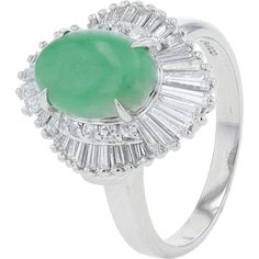 Platinum 2.03 Carat Jade and 1.10 Carat Diamond Ballerina Ring Modern Green Diamond Ring For Formal Occasions, Elegant Green Polished Ring, Green Diamond Ring With Polished Finish, Elegant Green Diamond Ring With Polished Finish, Elegant White Gold Jade Rings, Green Emerald Diamond Ring With Polished Finish, Luxury Jade Rings, Luxury Jade Ring Jewelry, Fine Jewelry Jade Rings With Polished Finish