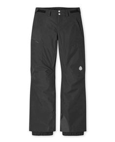 a black snowboard pants with buttons on the side and zippers at the bottom