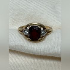 Questions? Leave A Comment Below! Estate Found 14k Tested And Marked Garnet And Diamond Accents Measurements Are Shown In Pictures I Have Been An Antique Dealer For Decades. Familes Come To Be To Help Them Move Their Loved Ones Estates. Please Visit Me Often To See What Estate Fresh Items I Have! I Try To Price According To What Has Sold And The Precious Metals And Stones Used And Rarity Of The Items, But Welcome Offers. Purchase With Confidence! Thanks Elisa Classic Formal Gemstones With Diamond Accents, Formal Ruby Gemstones With Accent Stones, Classic Formal Gemstones With Accent Stones, Formal Garnet Rings With Accent Stones, Formal Yellow Gold Diamond Ring With Gemstone, Formal Yellow Gold Jewelry With Accent Stones, Formal Yellow Gold Garnet Jewelry, Classic Ruby Gemstones With Accent Stones, Classic Ruby Diamond Ring