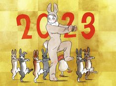 a drawing of a man in bunny suit surrounded by rabbits with the numbers 2013 on them