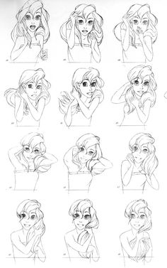 various poses and expressions for the character person from disney's animated movie, princess aurora