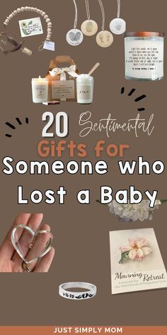 the top 20 gifts for someone who's lost a baby, with text overlay