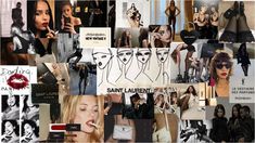 the collage shows many different images of women in black and white clothing, with red lipstick