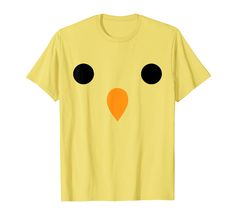 a yellow t - shirt with black eyes and an orange beak