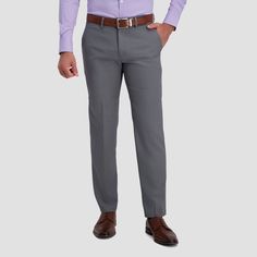 This Premium Straight Fit, Flat Front Pant features Haggar's famous premium stretch waistband that flexes 2 inches. The comfort of 4-way EXS makes this the best choice no matter the occasion when you want to look and feel your best. Not to mention, the sustainability of recycled fibers will have you feeling great about your selection of dress pants. Gray Slacks Men Outfit, Straight Fit Trousers, Black Dress Pants Men, Outfit Pants, Rug Tutorial, Khaki Dress Pants, Straight Fit Pants, Fitted Dress Pants, Stretch Dress Pants