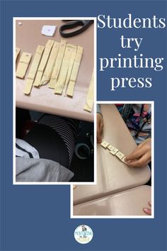 students try printing presss to make their own name tags for the school's class